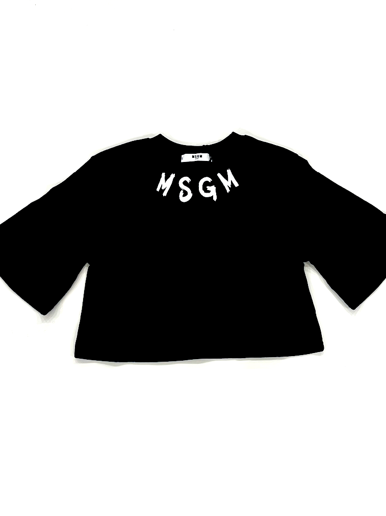 T-shirt crop nera logo nel collo MSGM