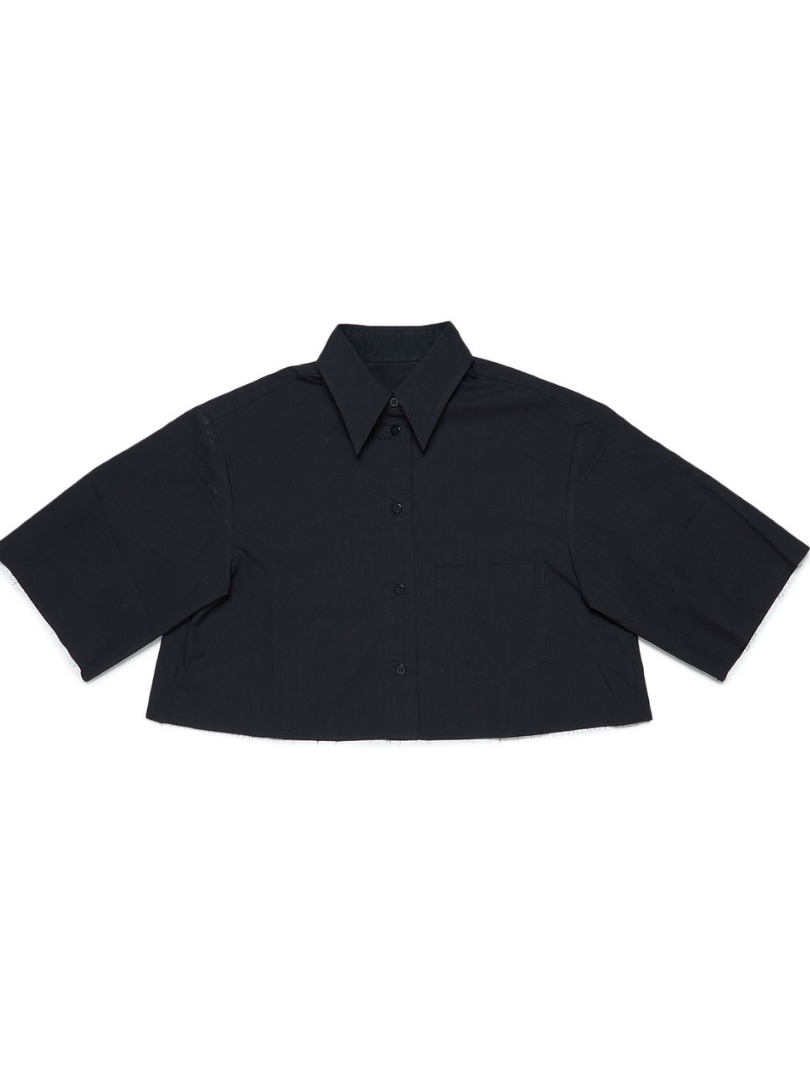 Camicia nera corta in popeline di cotone con logo MARGIELA