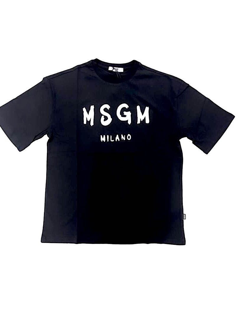 T-shirt basica nera con stampa logo classico MSGM