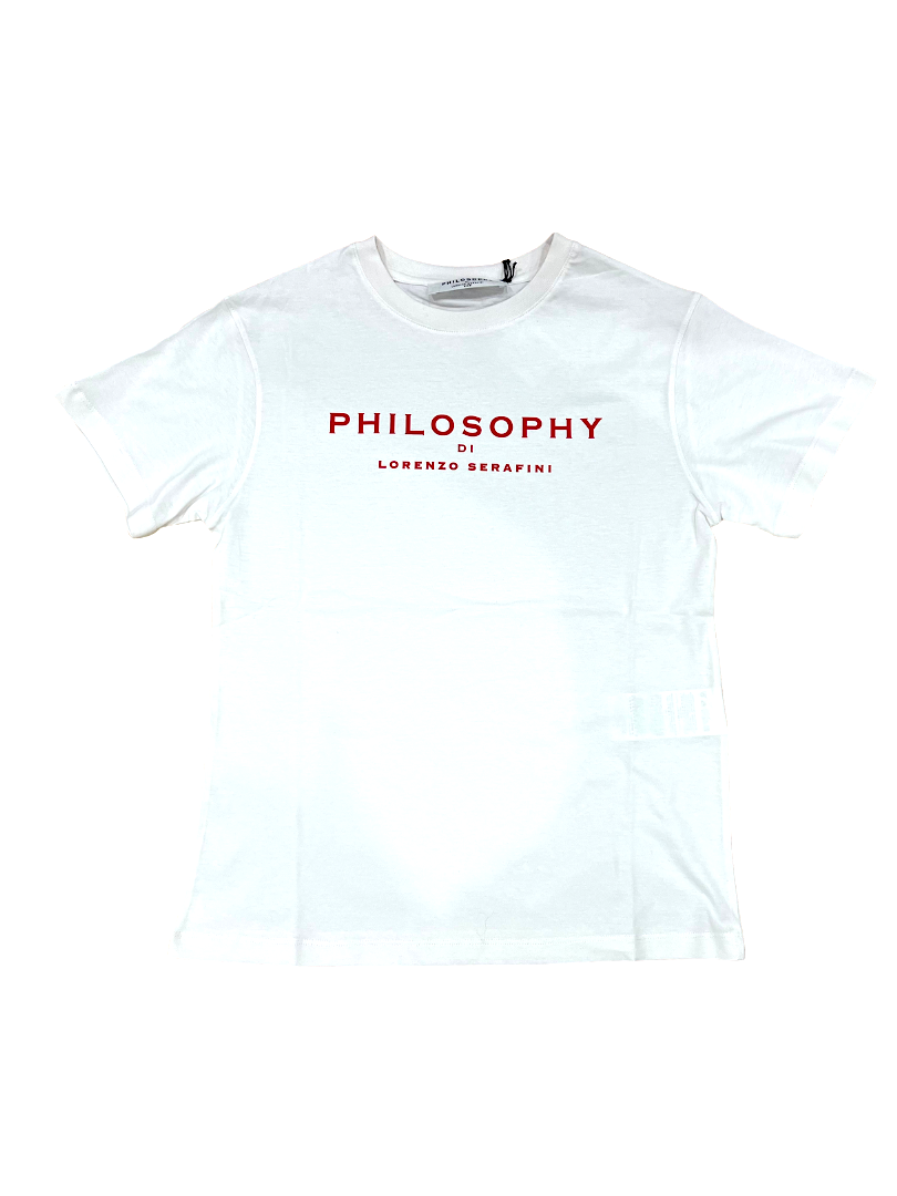 T-shirt avorio manica corta con scritta PHILOSOPHY