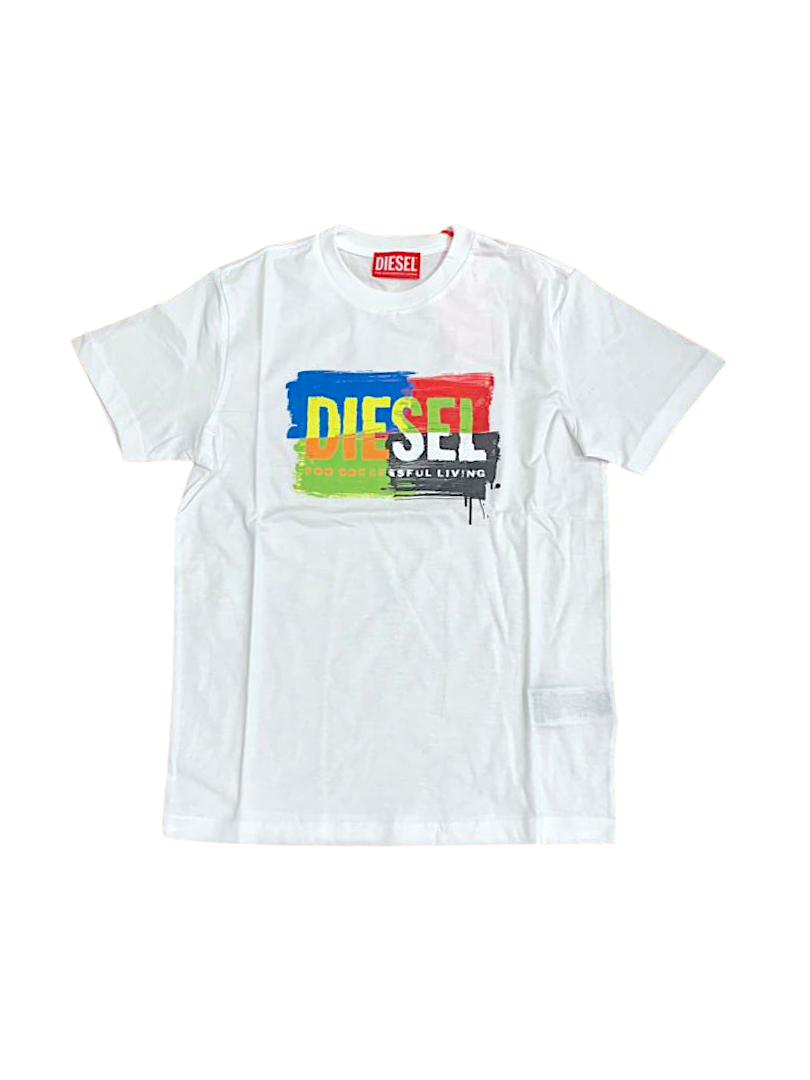 T-shirt bianca logo multicolor DIESEL