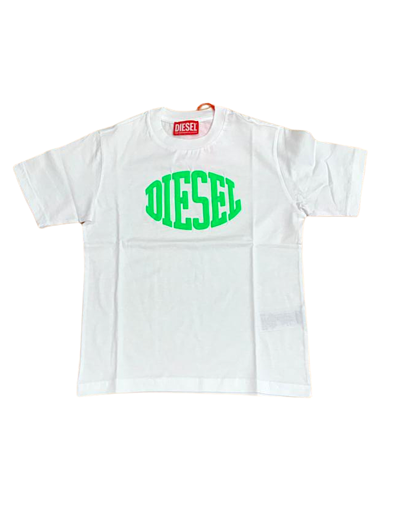 T-shirt bianca logo verde fluo DIESEL