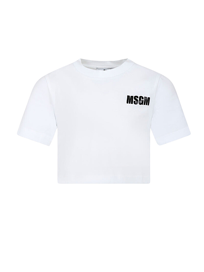 T-Shirt crop bianca maxi logo sul retro MSGM