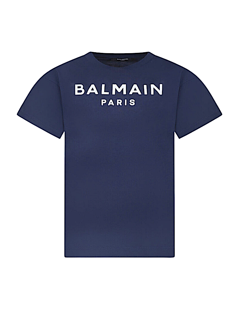 T-shirt iconica blu logo BALMAIN