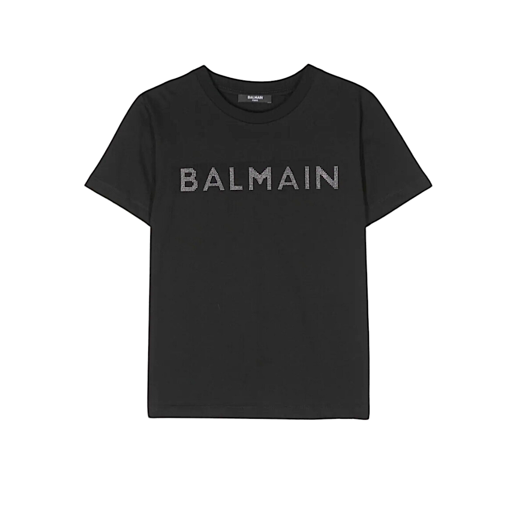 T-shirt iconica nera logo con borchie BALMAIN