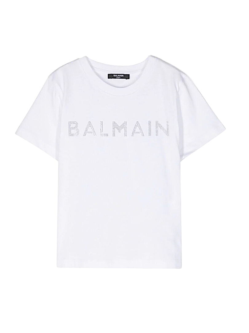 T-shirt iconica bianca logo con borchie BALMAIN